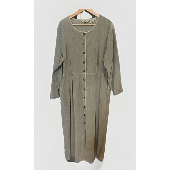 Vintage Eddie Bauer Corduroy Midi Shirt Dress Womens Grey Green size XL.    Hh - Picture 2 of 7